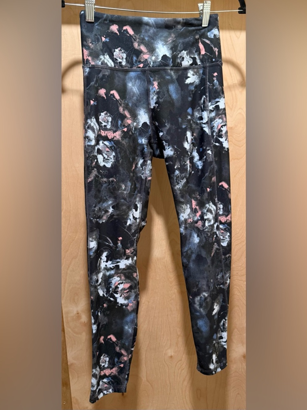 Marika Black Marble-Print Leggings with Pink & White Accents